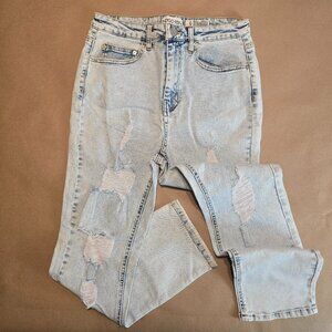 Indigo Rein Light Blue Denim Ripped Mom Jeans - NWOT